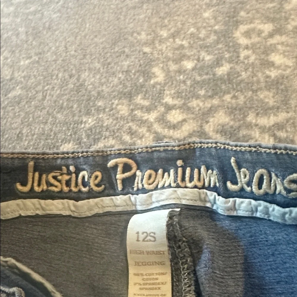 Justice Kids Distressed Blue Paint-Splatter Jeans Size 12